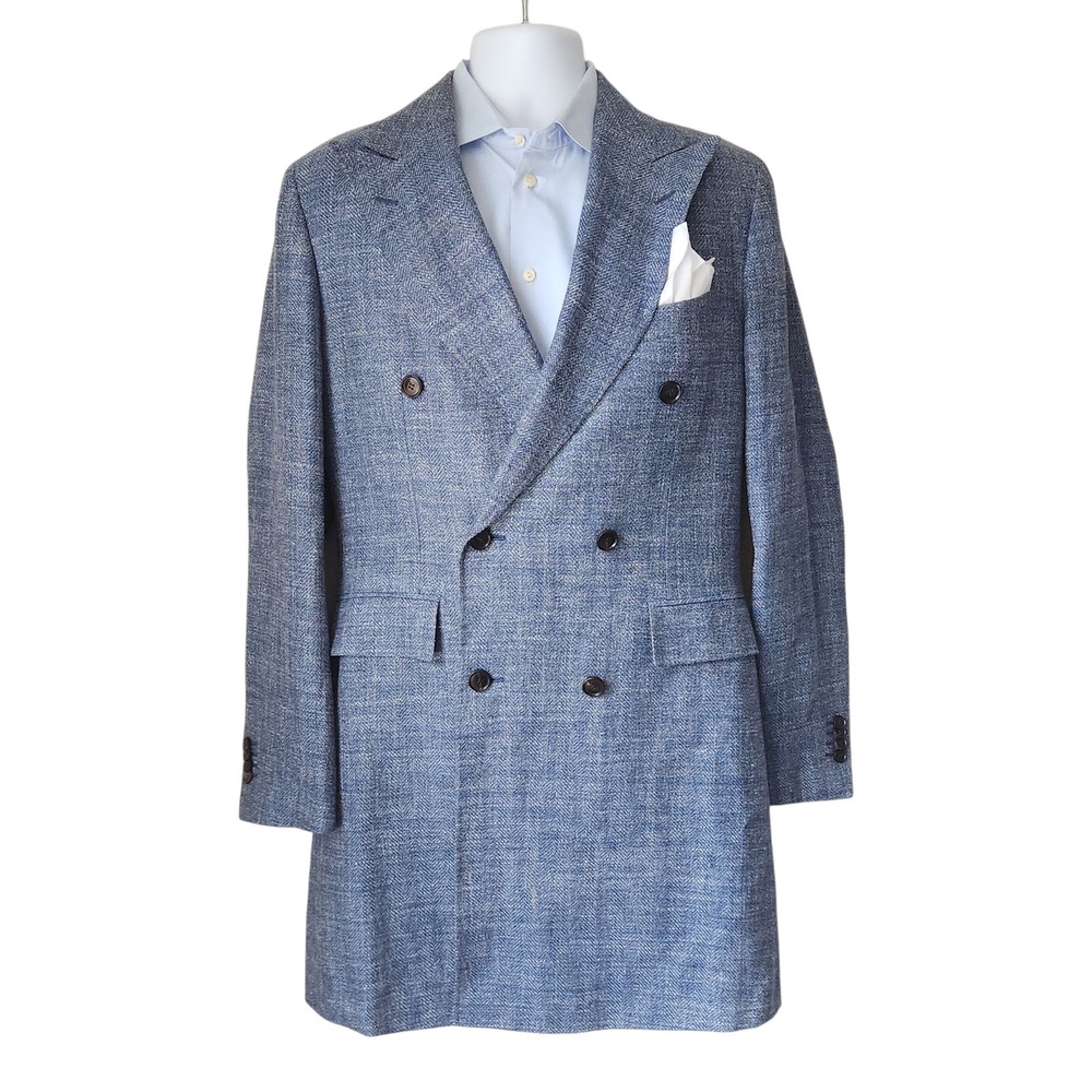 Suitsupply MOORE Double Breasted Blazer Jacket 40L E. Thomas Wool Silk Linen